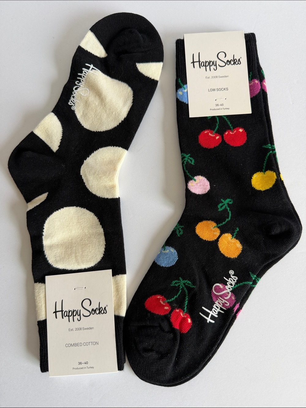 HAPPY SOCKS | 2 Pair Unisex Cherries and Circles - Size Medium